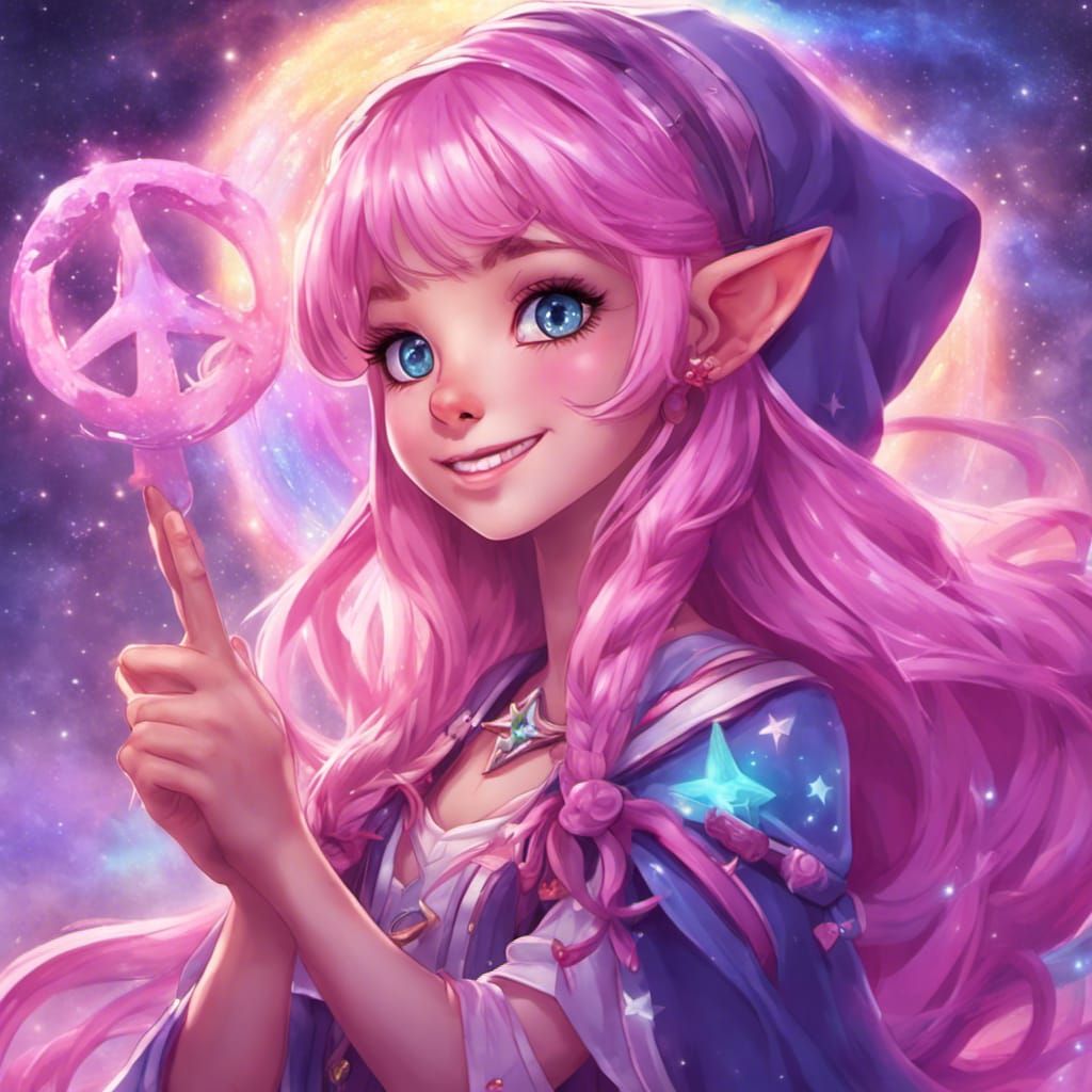 Kawaii Elf Girl Mage with Galaxy Magic