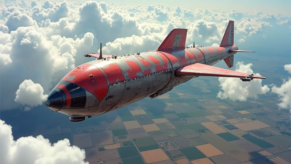 Art Deco Buck Rogers Rocket Ship Over Farmlands