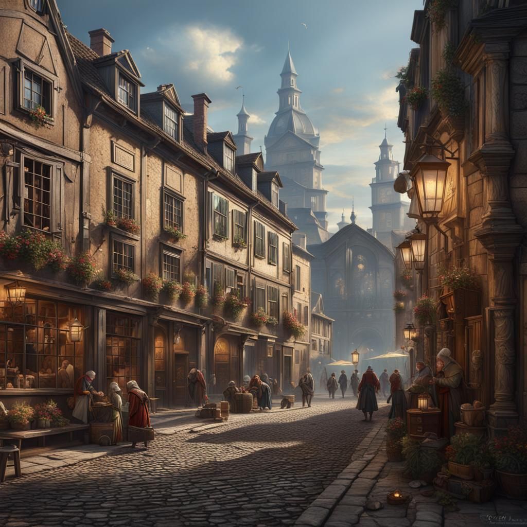 18th Century European City Street Scene