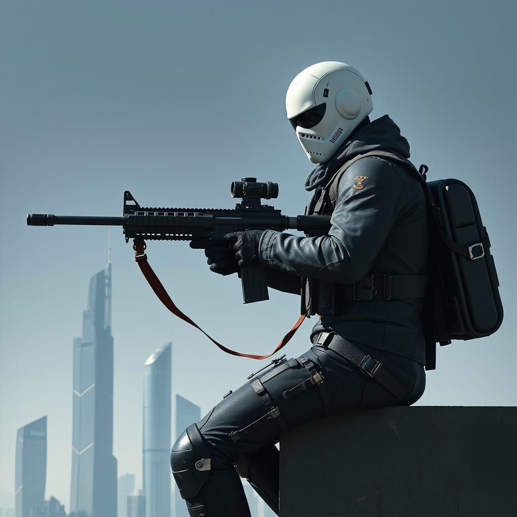 Sci-Fi Soldier Concept Art in Futuristic City