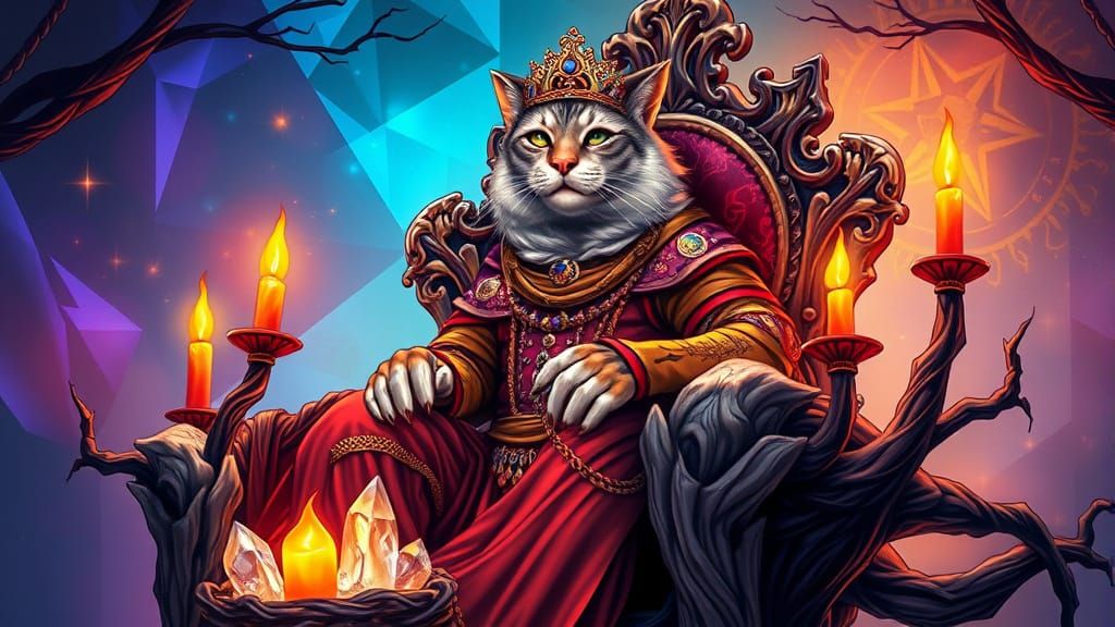 Regal Feline Queen in Cyberpunk Comic Book Art