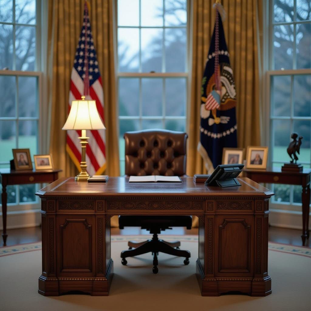 Resolute Desk in Oval Office as Rockwell Painting