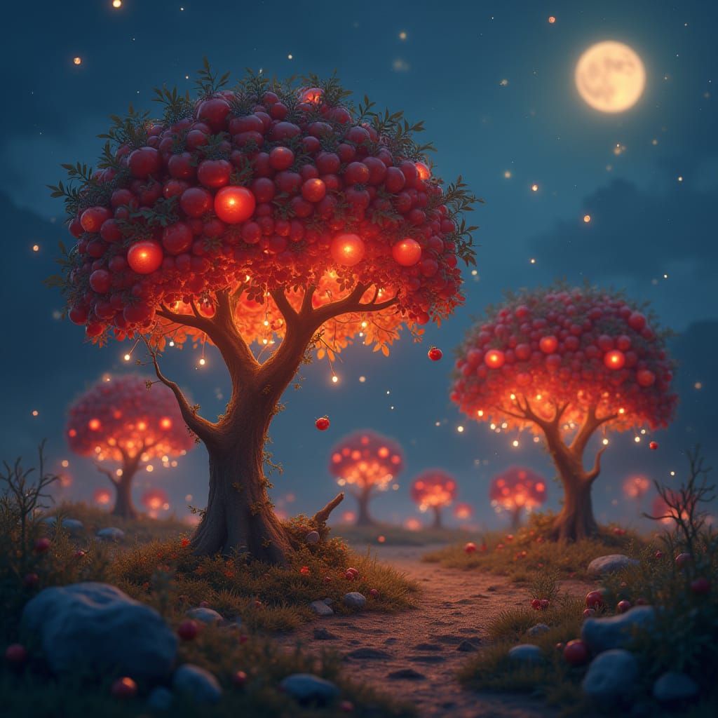 Glowing Tomato Trees in Fantasy Digital Painting