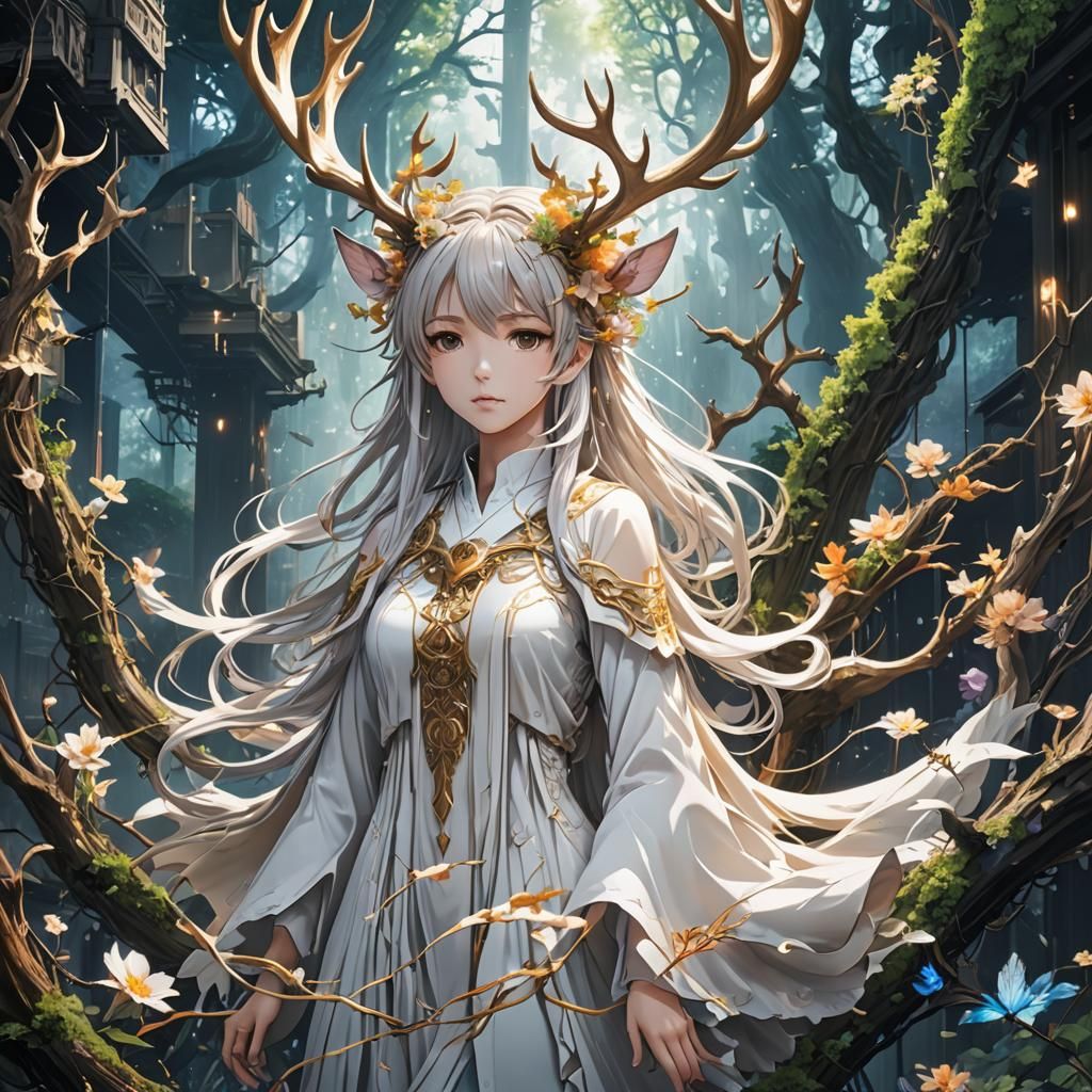 Angelic Ghost with Antlers in Kirigami Style