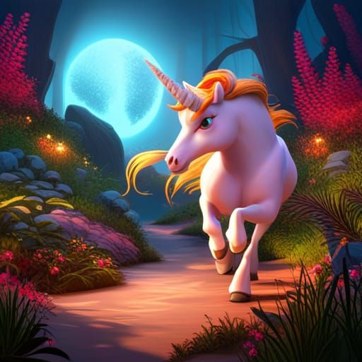 Enchanted Unicorn in Magical Forest: 3D Digital Art
