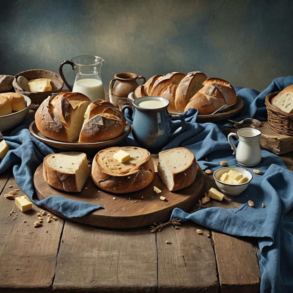 Flemish Still Life with Bread and Milk