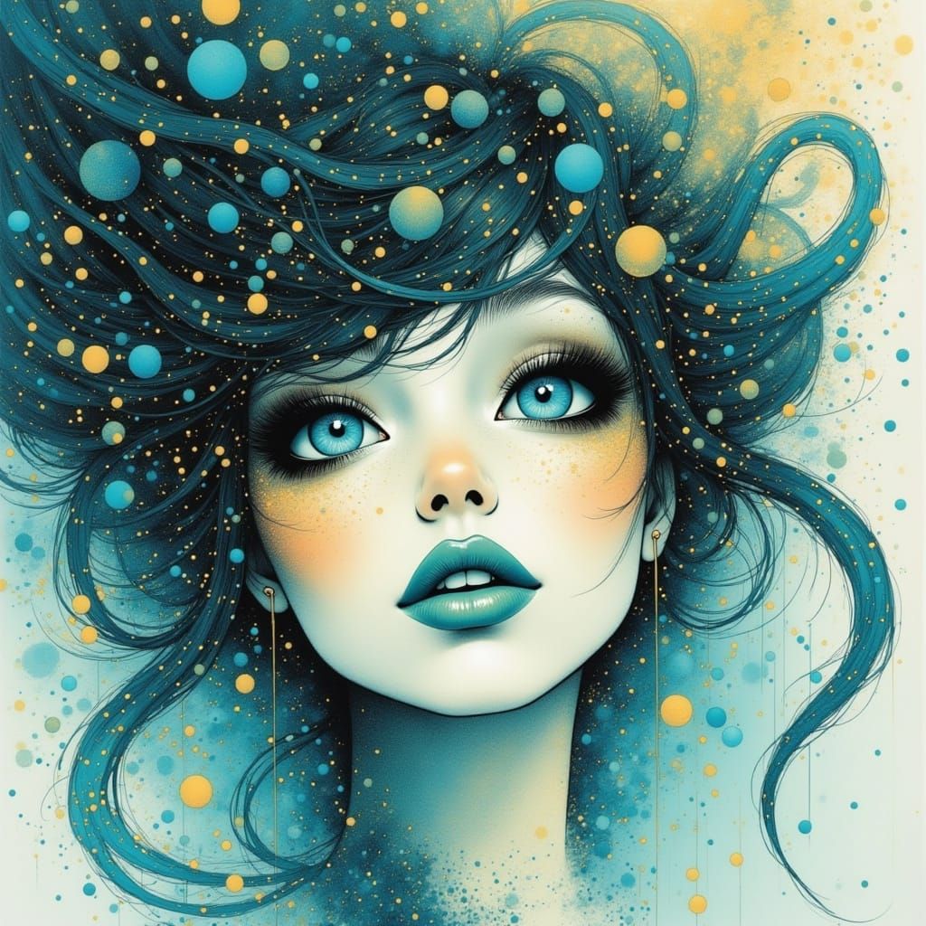 Underwater Dream Ink Woman with Flowing Hair