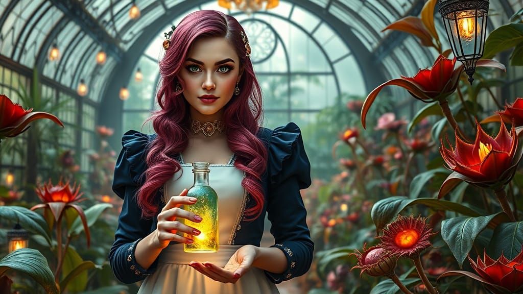 Surreal Botanist in Enchanted French Glasshouse