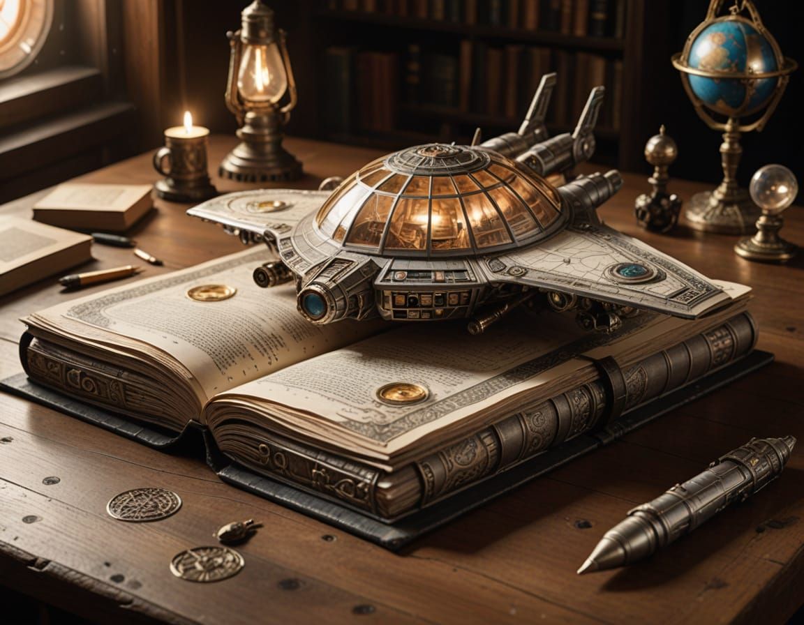 Spaceship Emerges from Ancient Book
