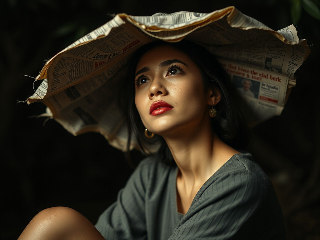 Woman in Shadow with Newspaper Hat