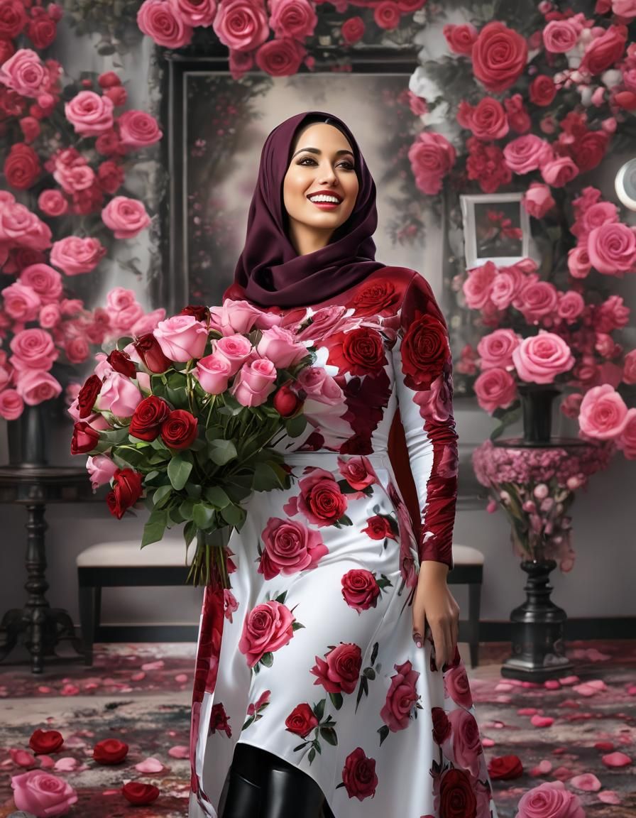 Psychedelic Oil Portrait of a Woman with Roses