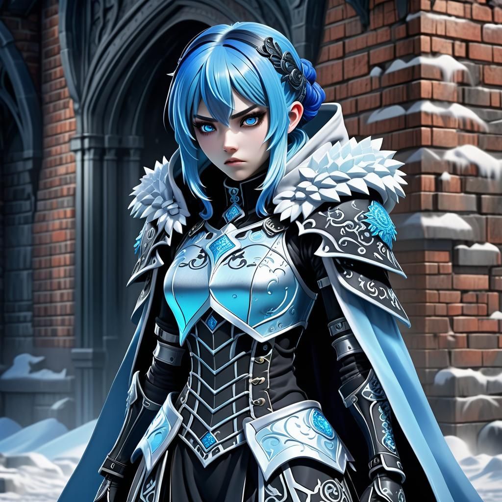 Ice Woman in Gothic Armor: 3D Anime Art