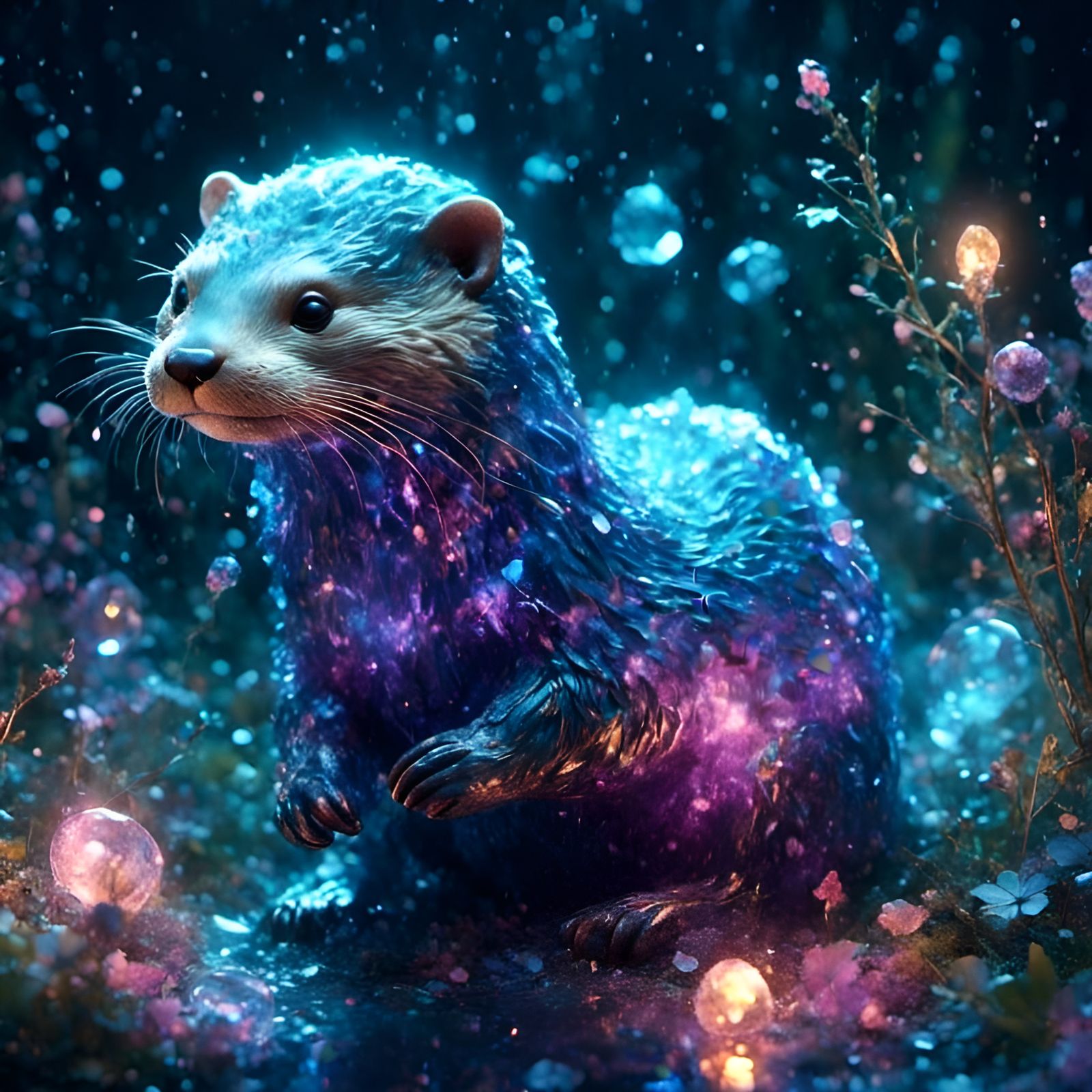 Glowing Magical Otter with Glass Fur