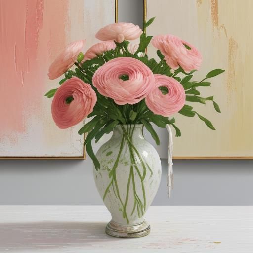 Ranunculus in Vase: Impasto Palette Knife Painting