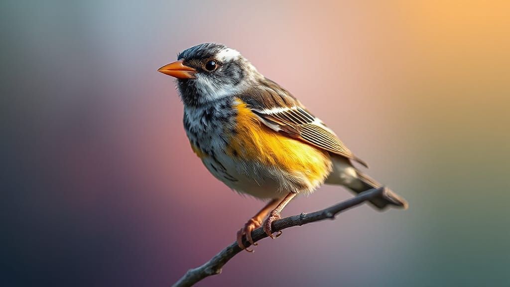 Hyperrealistic White-throated Finch Portrait with Vibrant Pl...