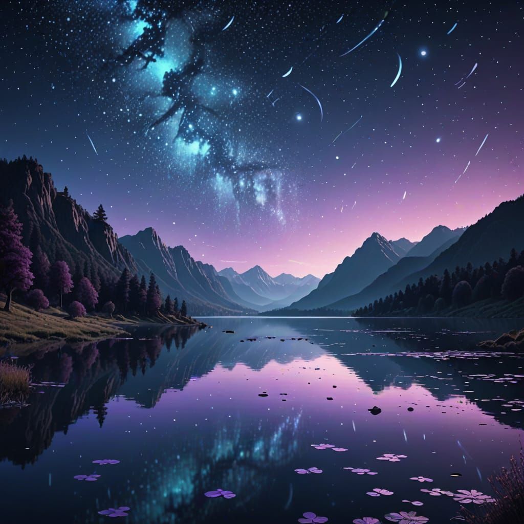 Starry Night Lake with Question Marks