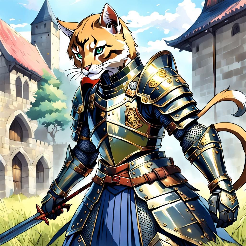 Puma in Medieval Armor: Anime Style