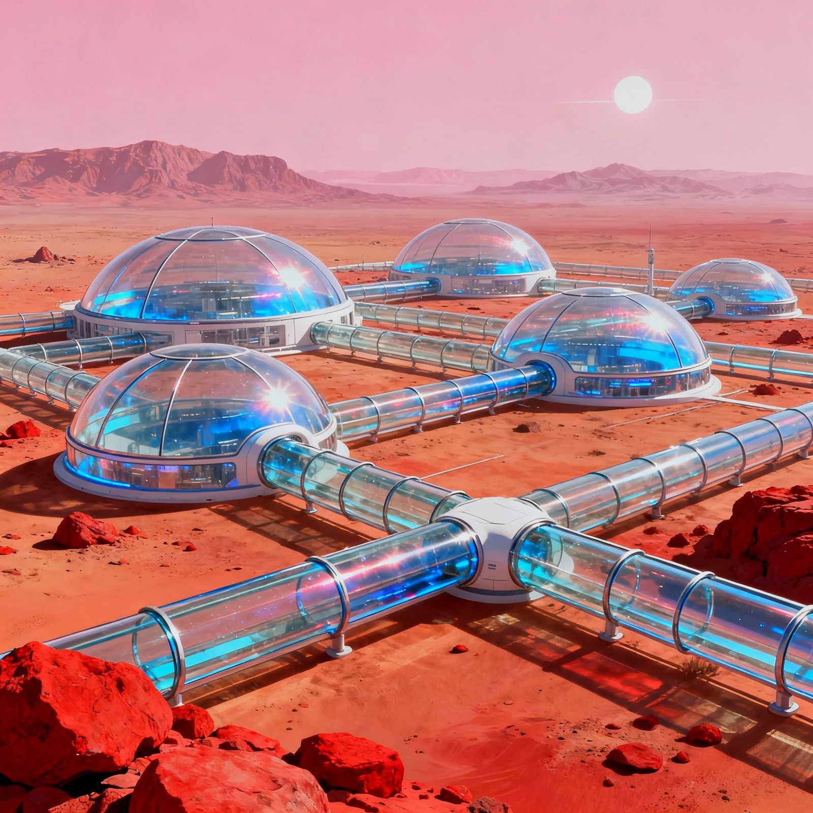 Mars Cities Connected by Glass Tubes