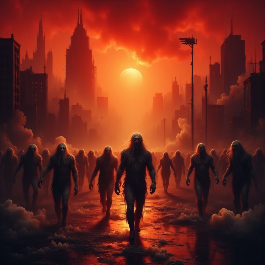 Zombie Apocalypse Cityscape at Red Dawn