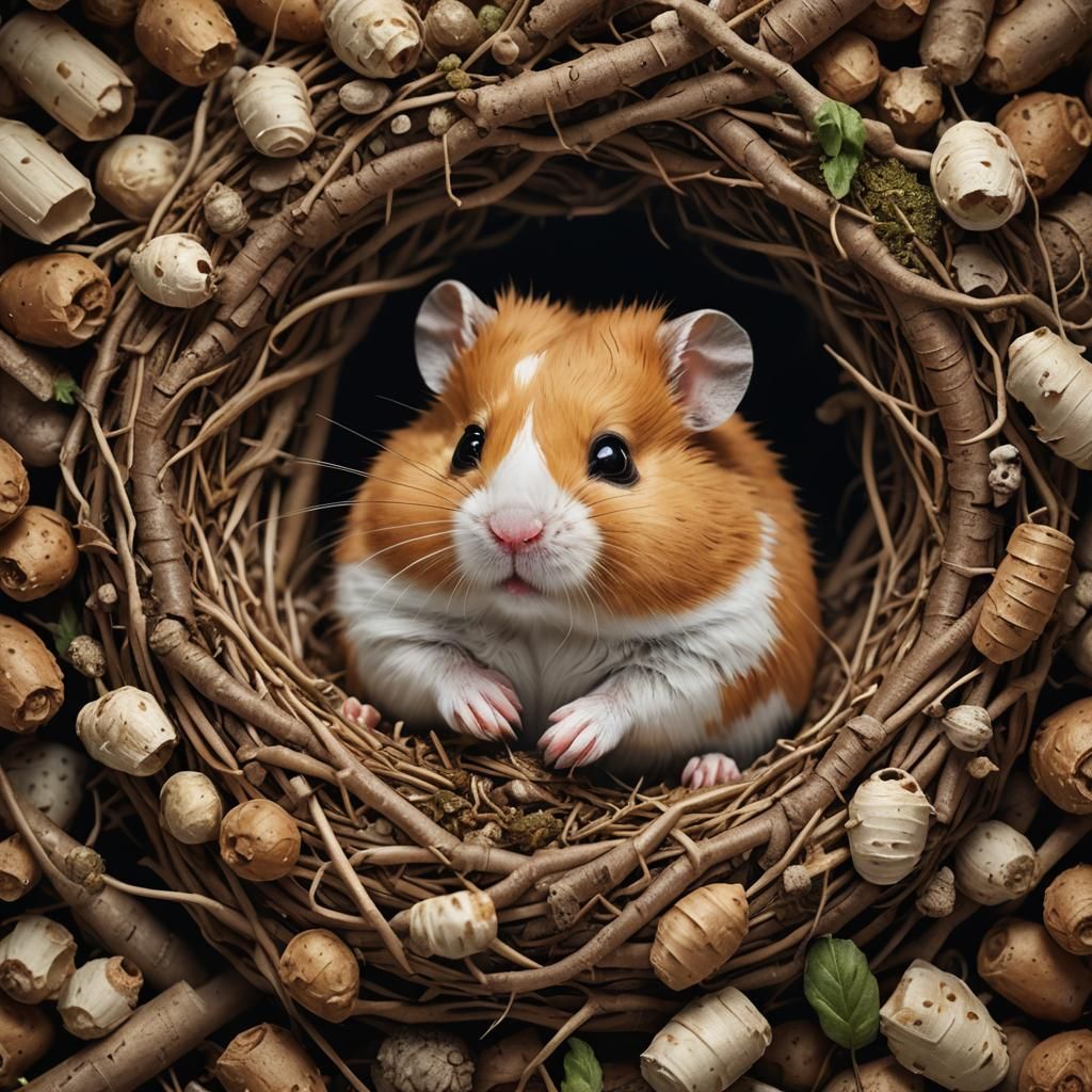 Hamster in Nest: Cinematic Digital Matte Painting