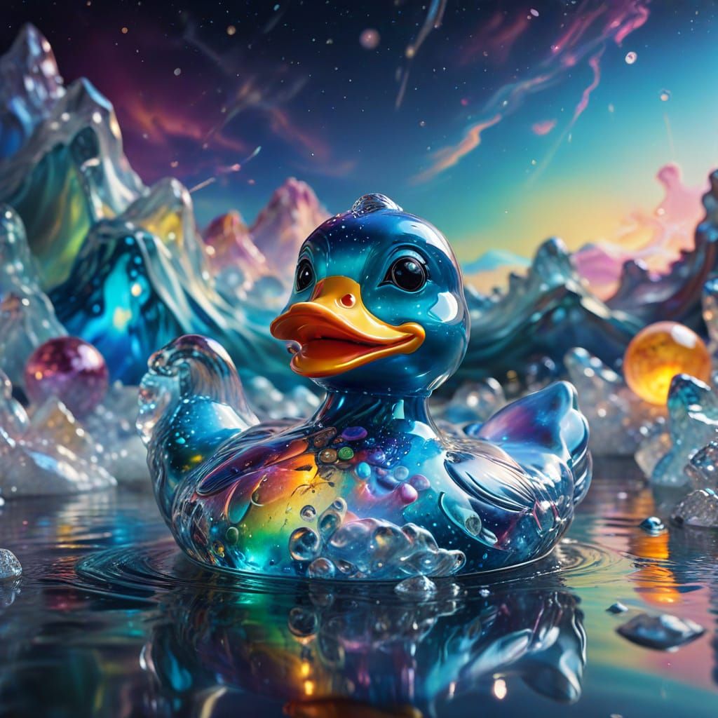 Crystal Rubber Duck in Surreal Astral Waters