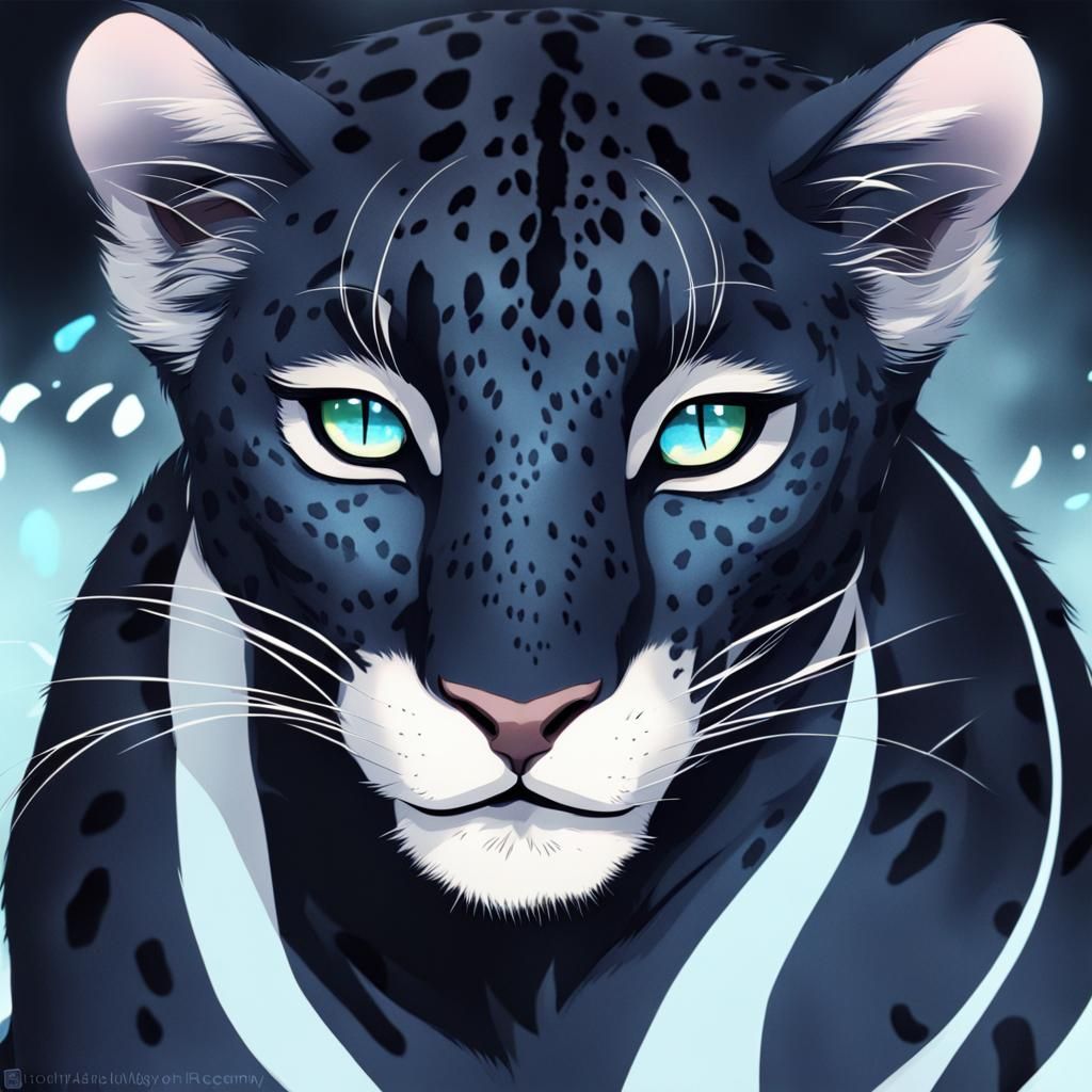 Anime Black Leopard with Blue Eyes