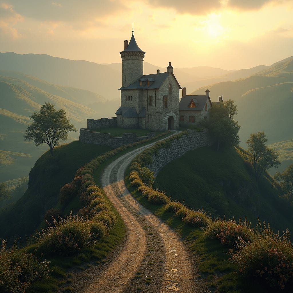 Medieval North France Countryside Castle at Dawn