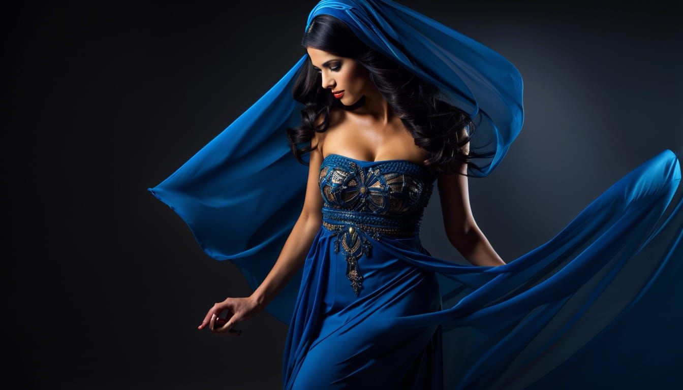 Egyptian Beauty in Sheer Blue Dress, Hyperdetailed