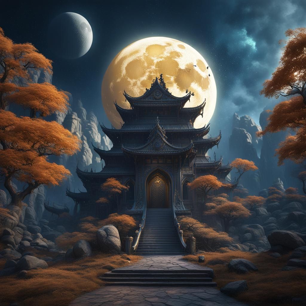 Elegant Moon Queen: Fantastical Digital Painting