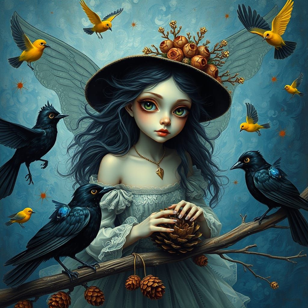 Gothic Fairy Witch in Klimt-Inspired Surrealism