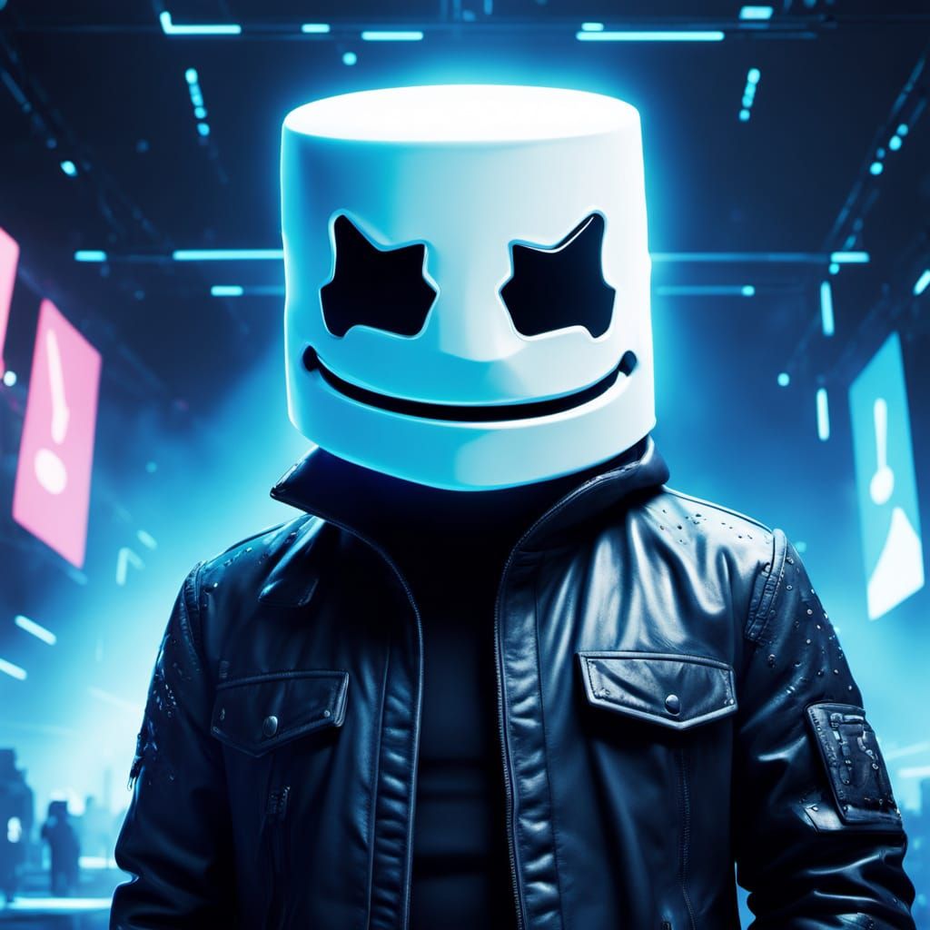 Marshmello in a Neon-Drenched Concert Hall