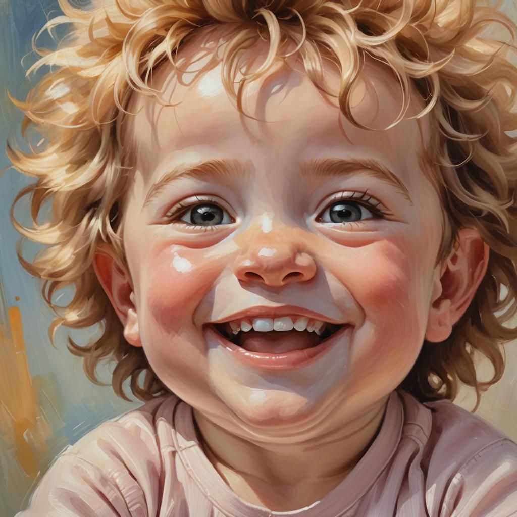 Smiling Baby Boy Portrait as Oil Painting