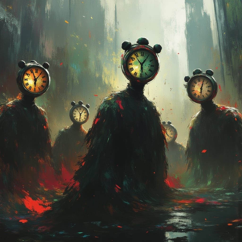 Clockwork City Silhouettes with Clock Faces