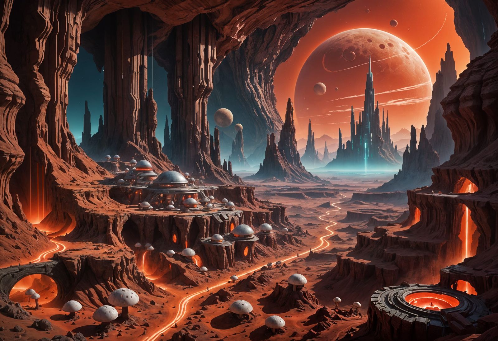 Neon Sci-Fi City on Mars at Night