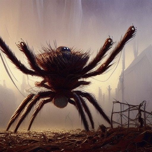 Sinister Nest of Giant Spiders in Oil Painting Style
