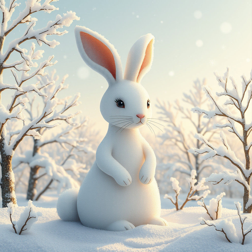 Snow Rabbit Girl in Winter Wonderland