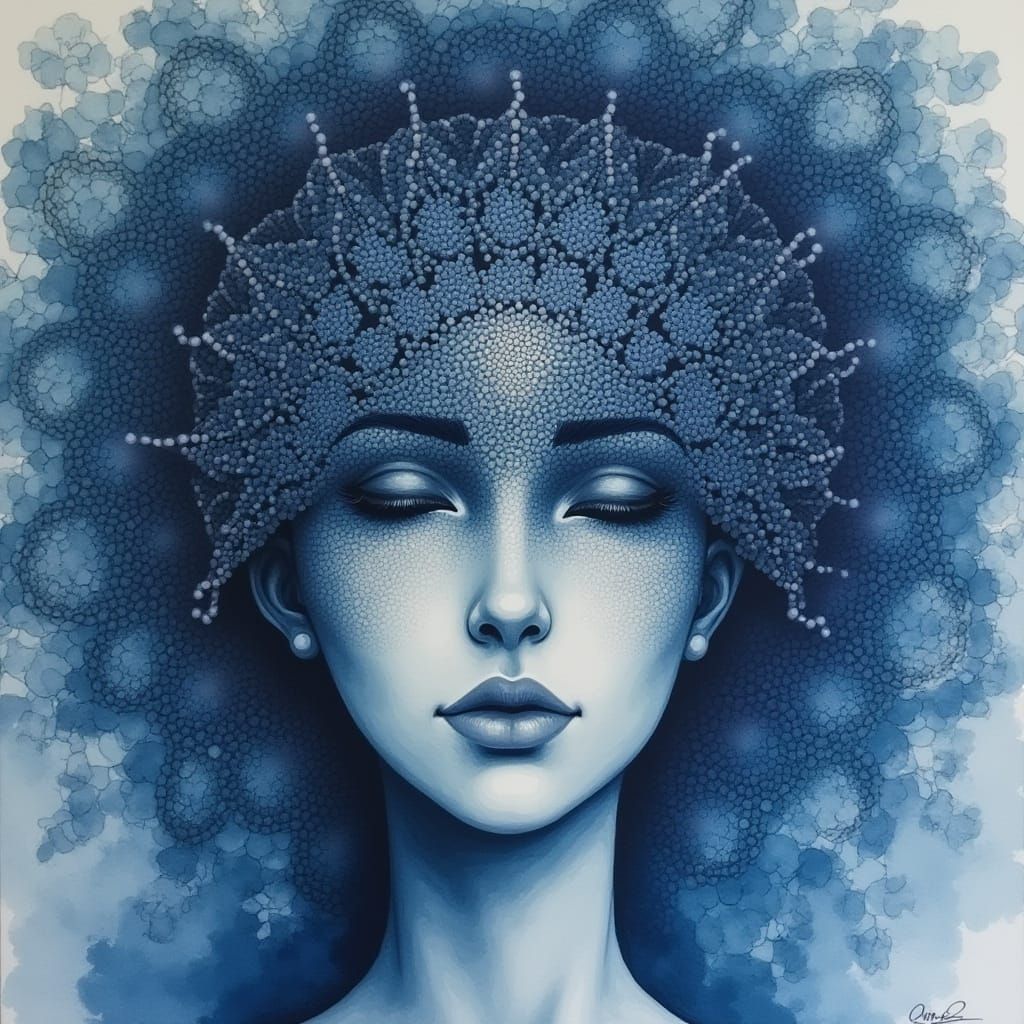 Woman Emerging from Dreamy Watercolor Mandala