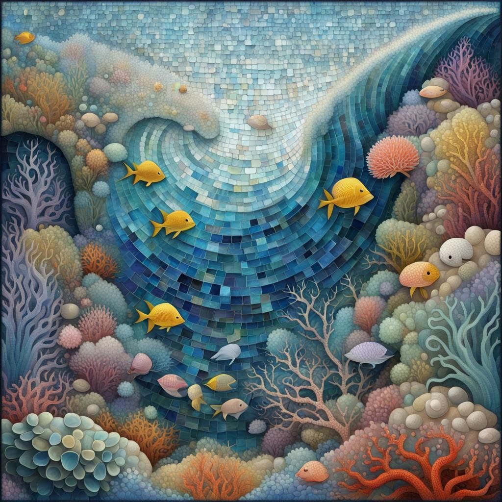 Whimsical Reef Mosaic in Hyper-Realistic 3D
