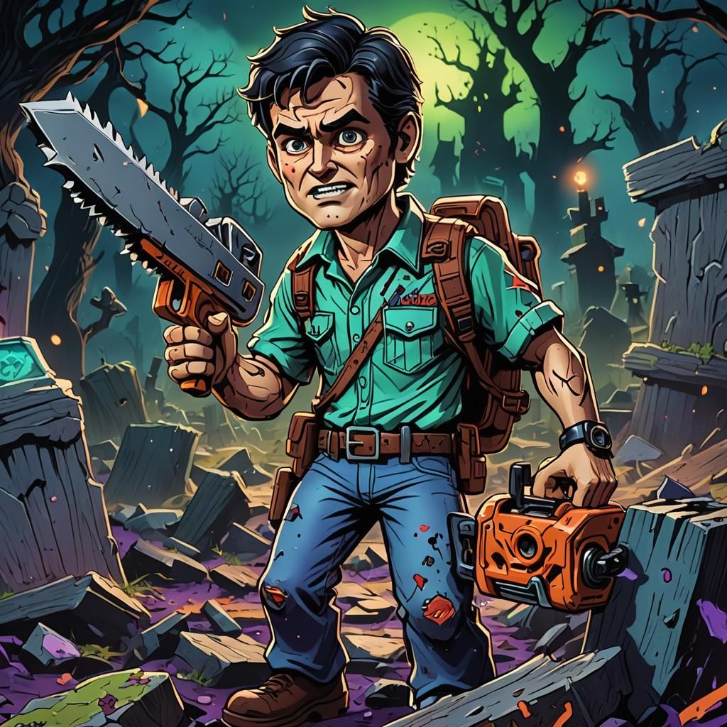Evil Dead Chibi: Ash Williams in Hellish Graveyard