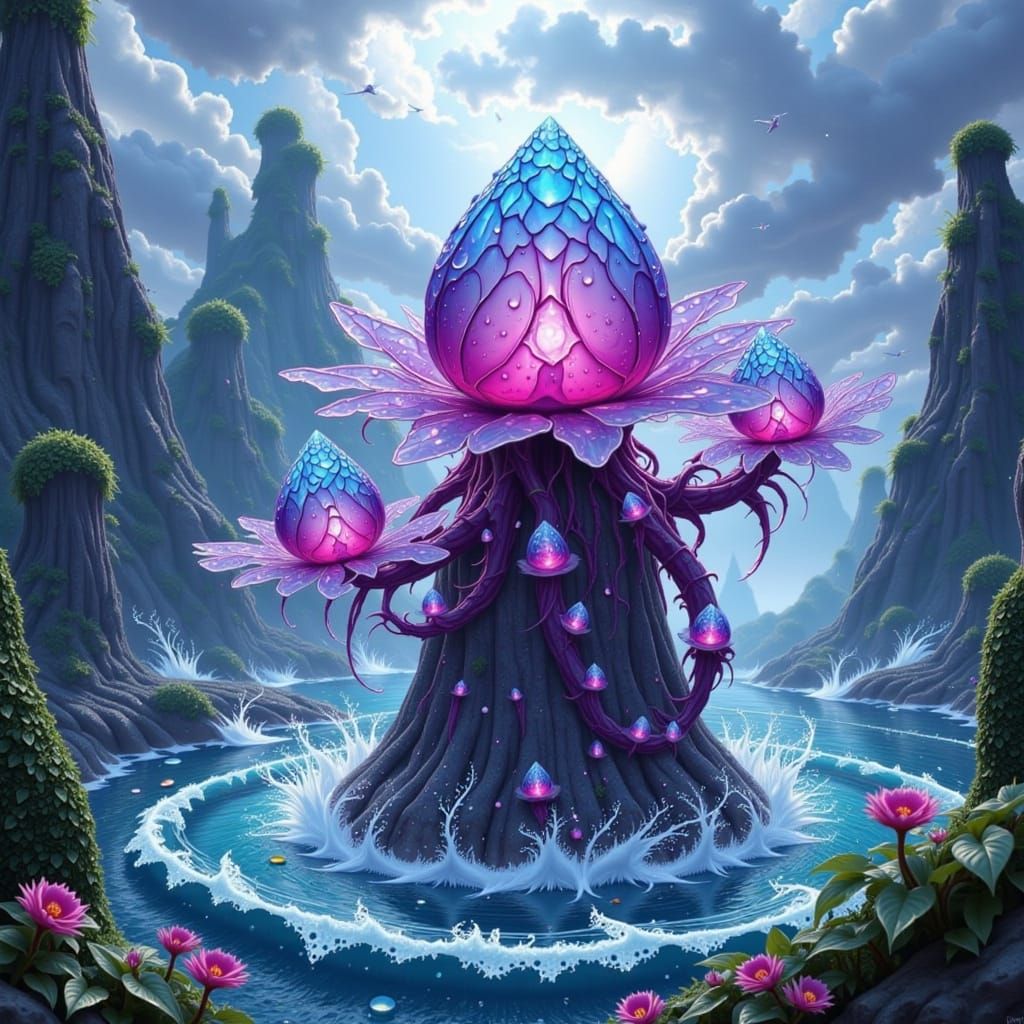 Whimsical Oceanic Volcano Berry Monster in Dreamlike Style