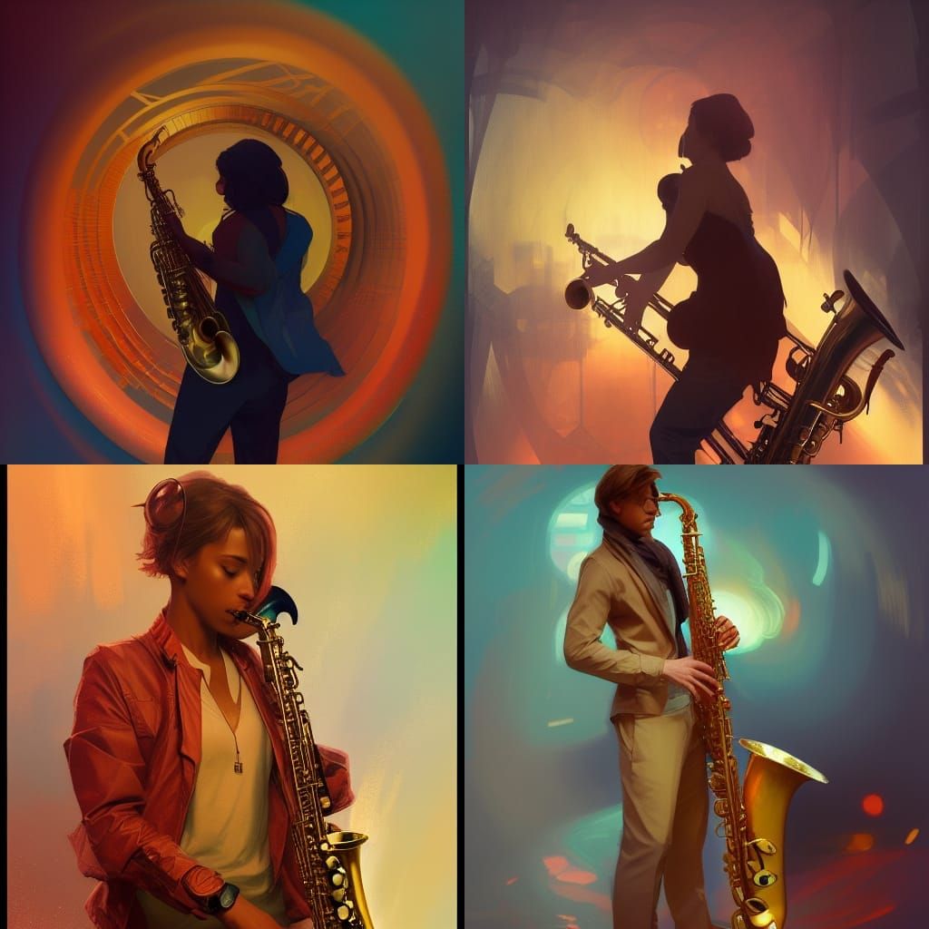 Hyperdetailed Saxophone Player in Art Nouveau Style