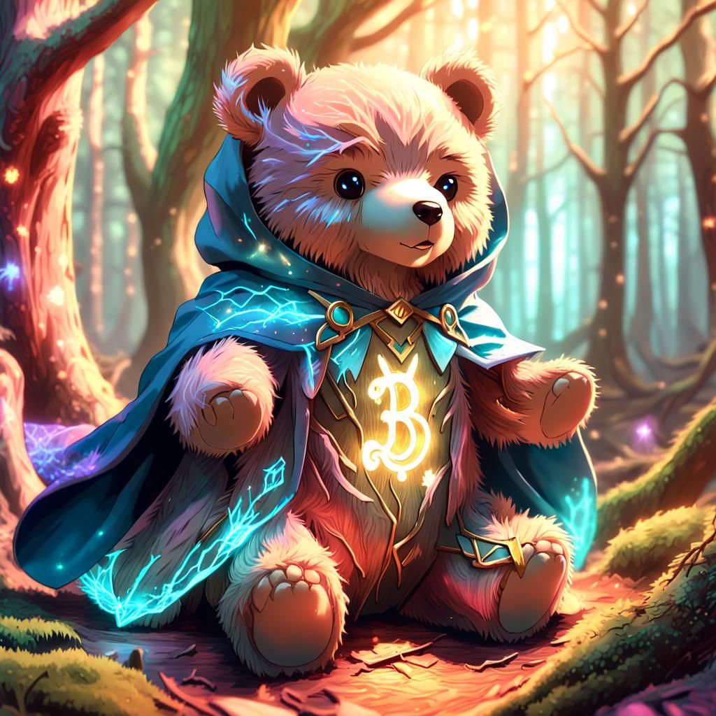 Fantasy Mage Teddy Bear Summons Magic: 3D Anime Art