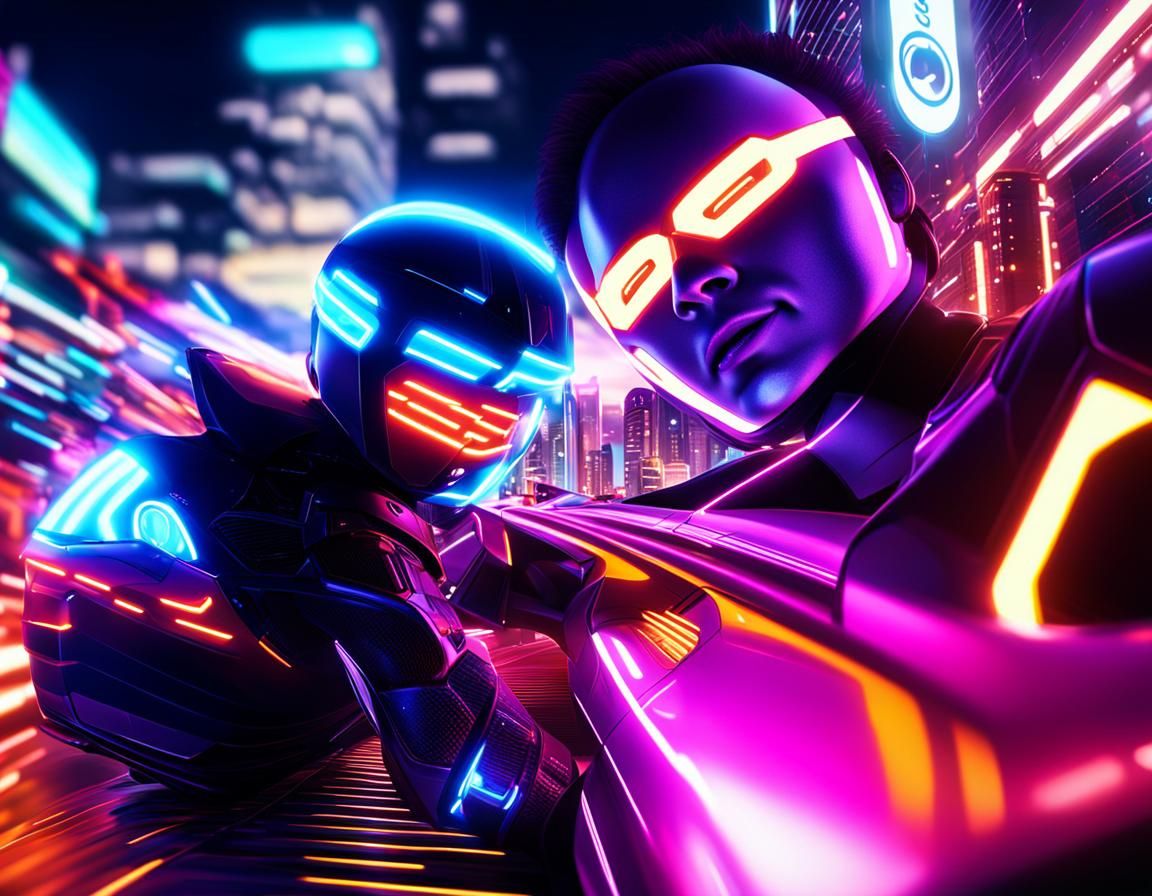 Cyberpunk BMW in Neon Cityscape: 3D Anime Art