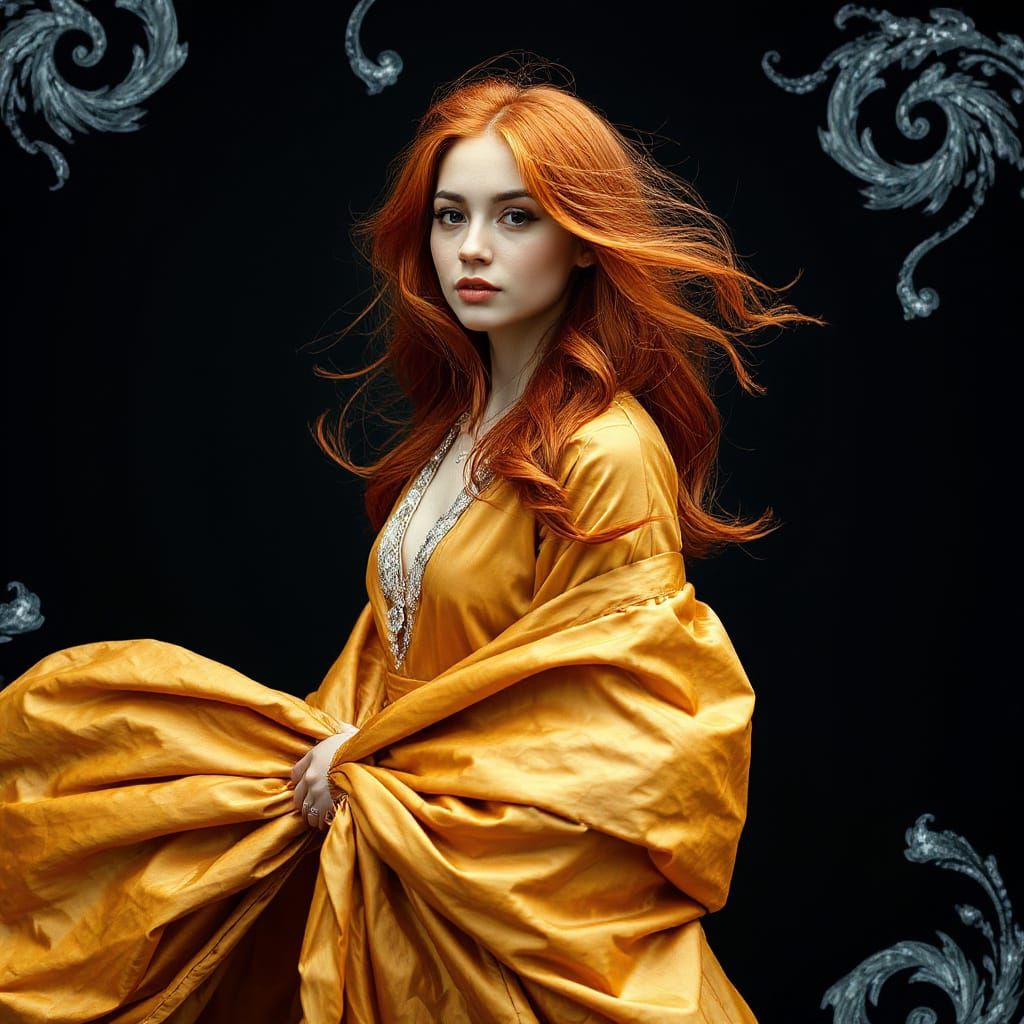 Ethereal Redhead in Resplendent Gold Regalia