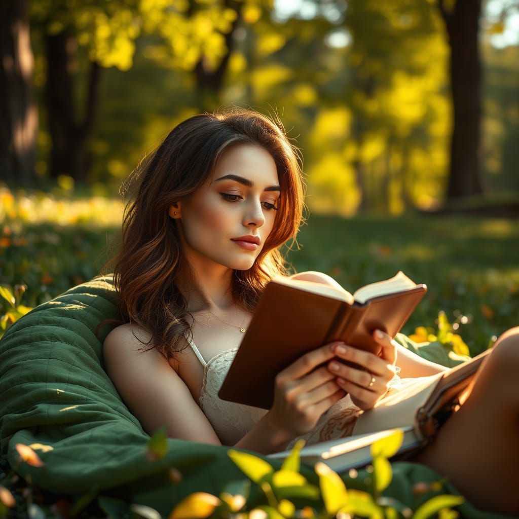 Woman in Serene Central Park Scene, Inspired by Greg Rutkows...