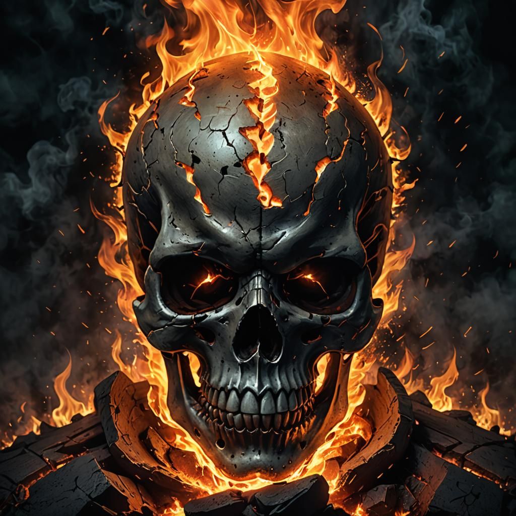 Fiery Dark Fantasy Skull Illustration