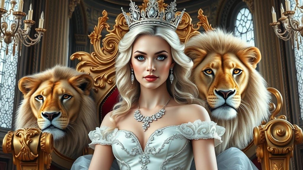 Hyper Realistic Royal Queen Portrait in Elegant Wedding Atti...