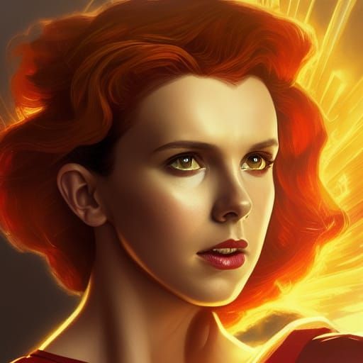 Fiery Dark Phoenix Portrait in Art Nouveau Style