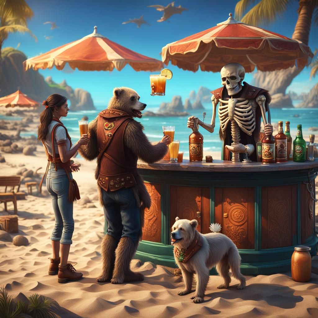 Beach Bar with Skeleton Customer: Fantasy Concept Art