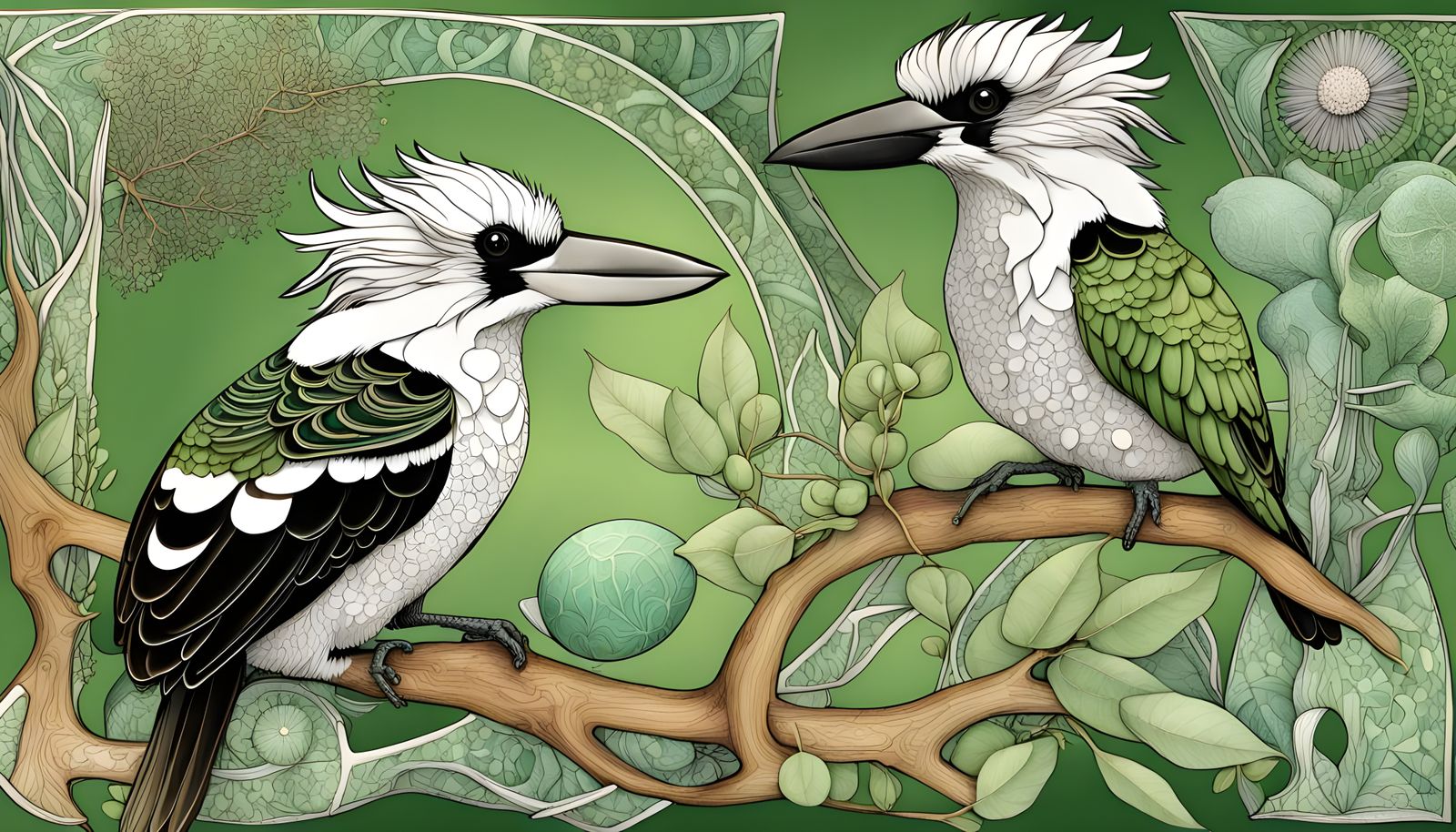 Australian Kookaburra Amidst Vibrant Eucalyptus in Cyberpunk...